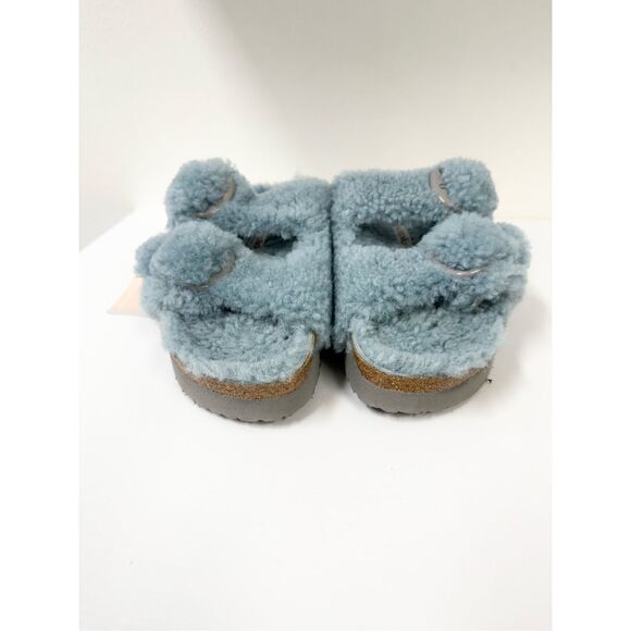 Birkenstock Papillio Arizona Big Buckle Faded Aqua Sherpa Shearling 40 9 Narrow - Picture 3 of 8